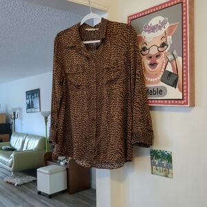 Washable SILK Soft Surroundings Leopard Print Blouse